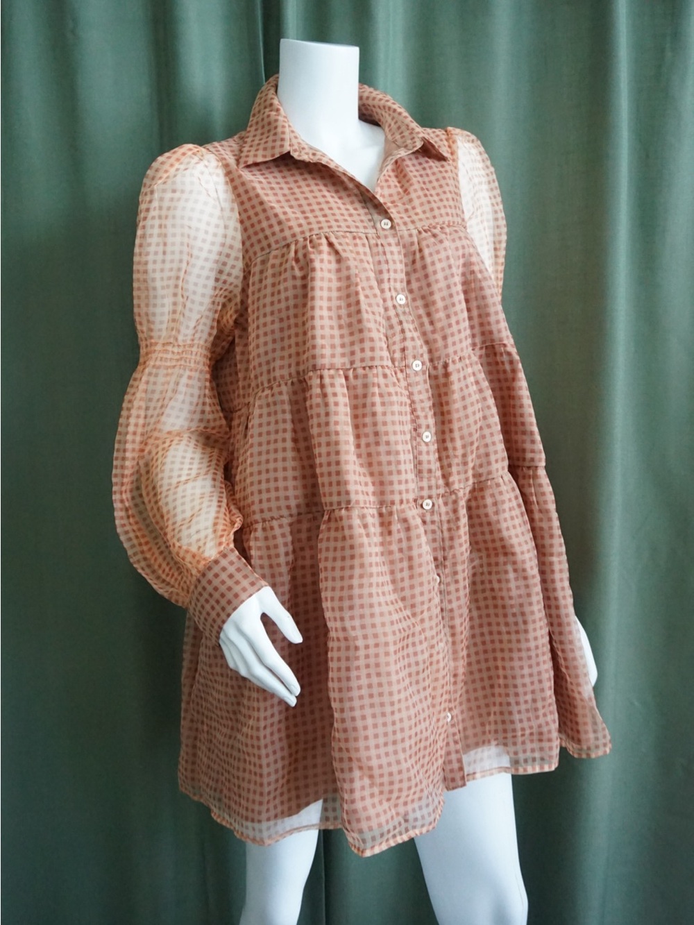 En Saison Checkered Organza Mini Baby Doll Dress - Size Medium
